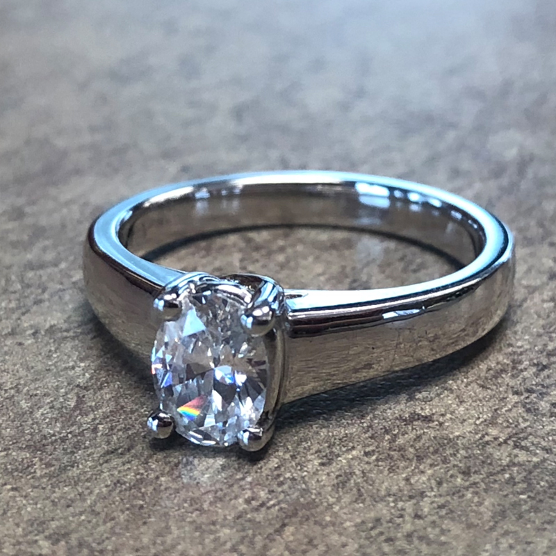 14K White Gold Oval Solitaire Engagement Ring